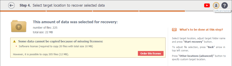 option to add licenses in interface of raise data recovery program