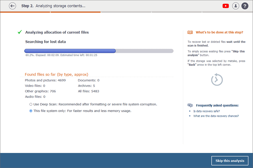 Scan der Speicherkarte läuft in Raise Data Recovery