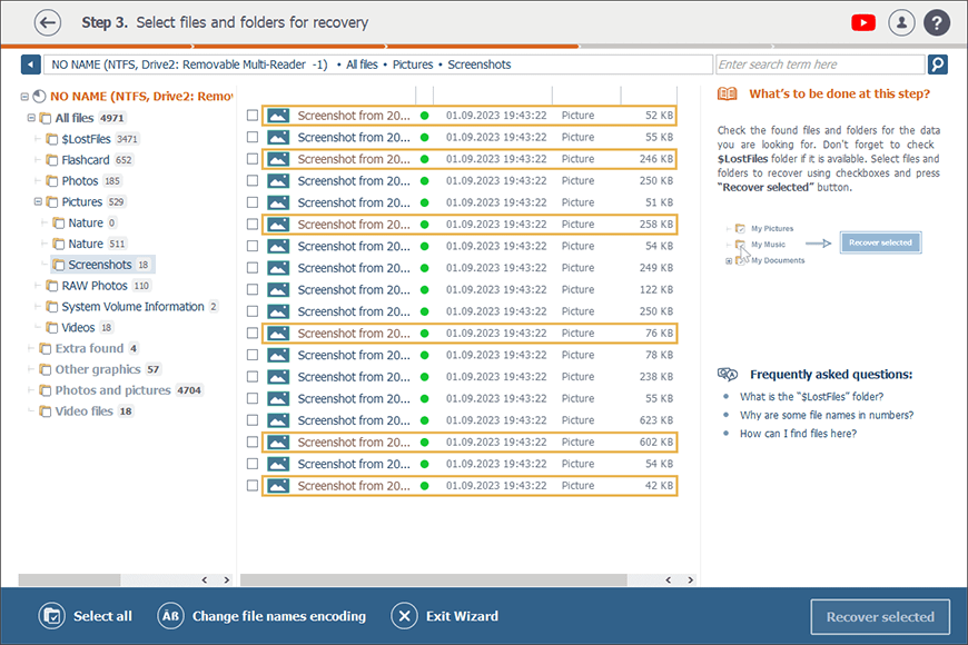 Wiederhergestellte Dateien im Datei-Explorer des Programms Raise Data Recovery