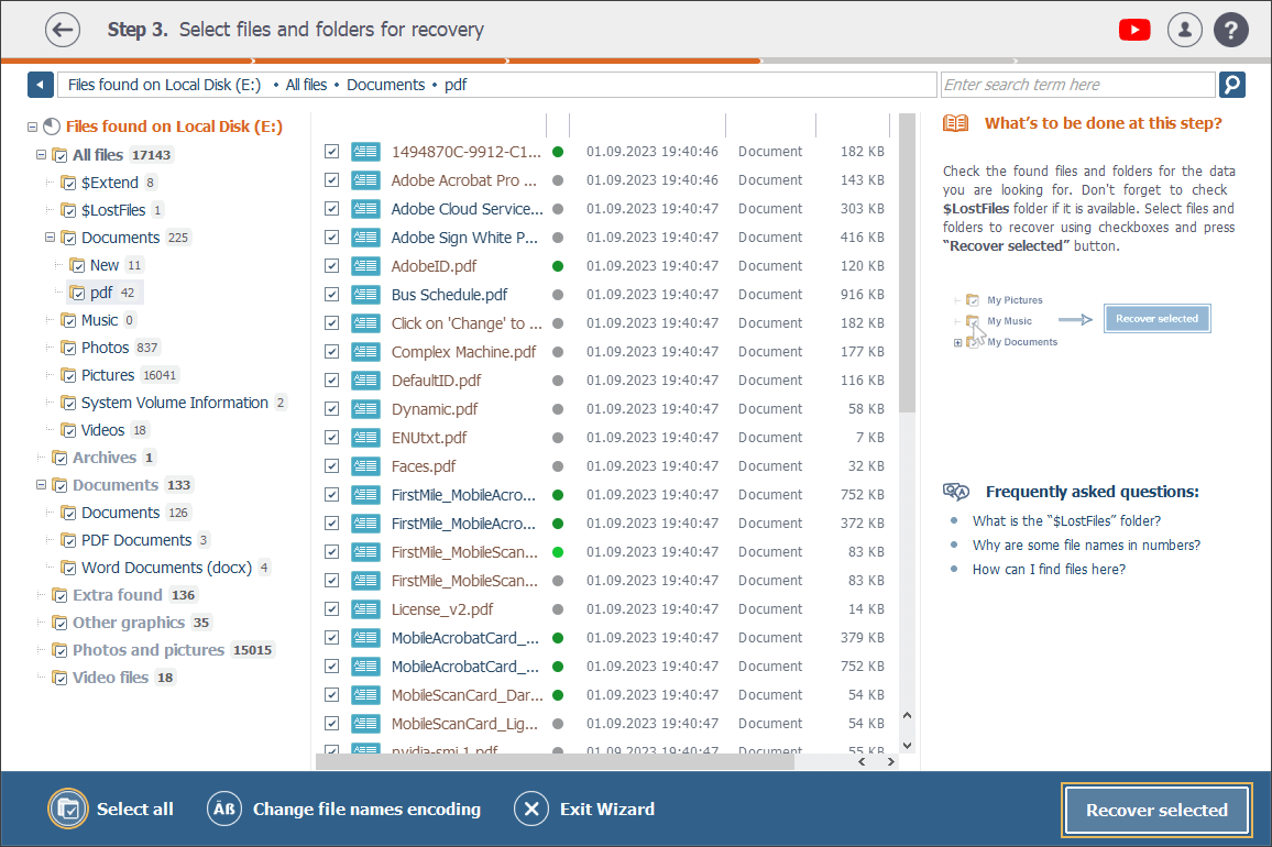 Schaltfläche zur Auswahl aller Dateien im Scanergebnis in der Raise Data Recovery-Schnittstelle