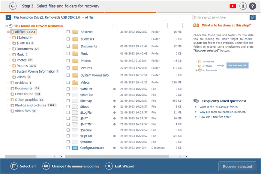 Ordner für alle Dateien im Ergebnis des Flash-Laufwerks-Scans in Raise Data Recovery