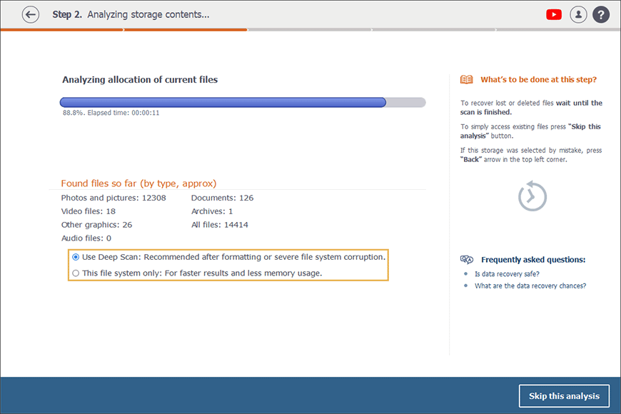 Zwei Scan-Modi zur Auswahl in der Software Raise Data Recovery