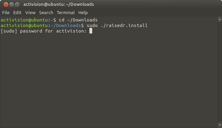 installing raise data recovery software by running install script in linux terminal