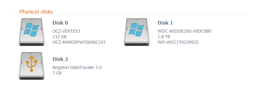 physical disks tab in raise data recovery software main window