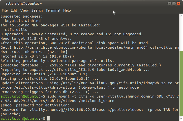 mounting shared folder in linux terminal