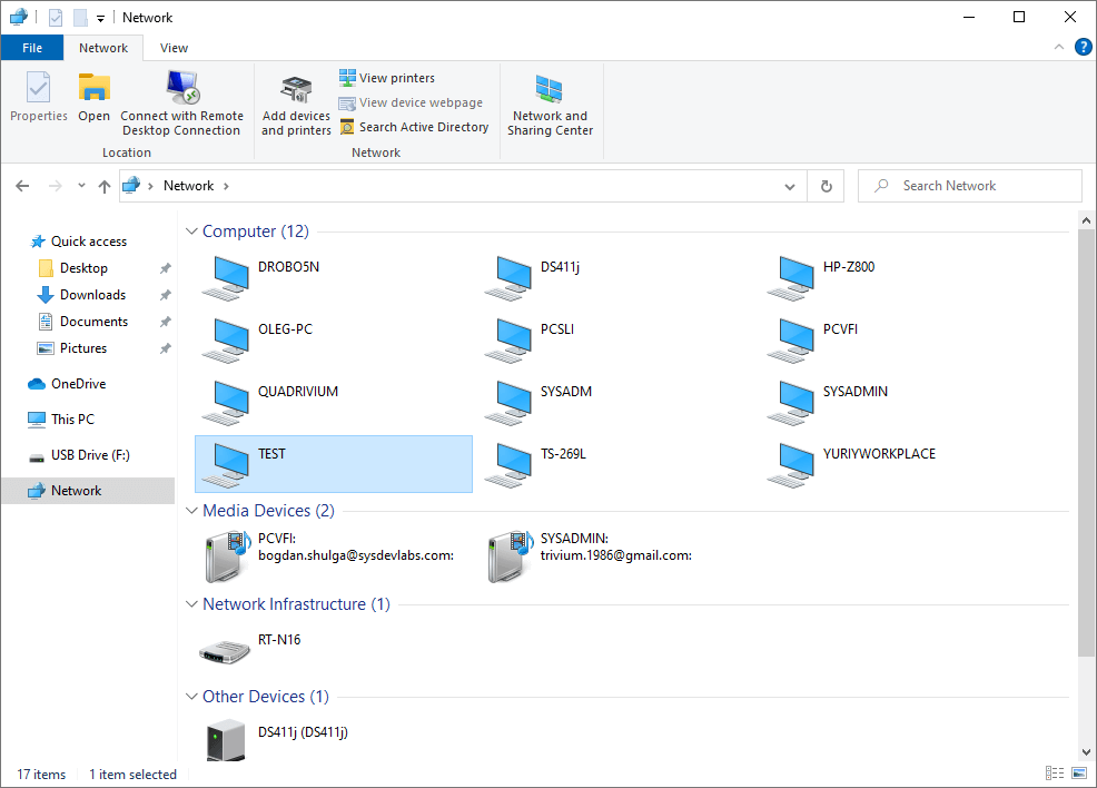 target network folder selected under network of windows explorer