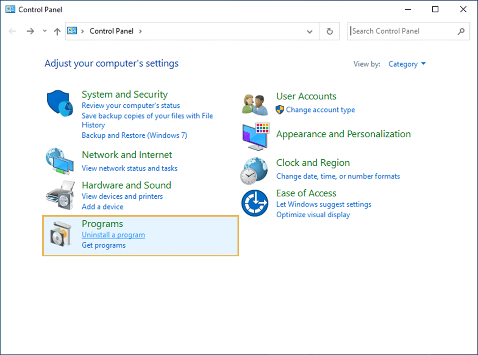 uninstall program function in windows control panel