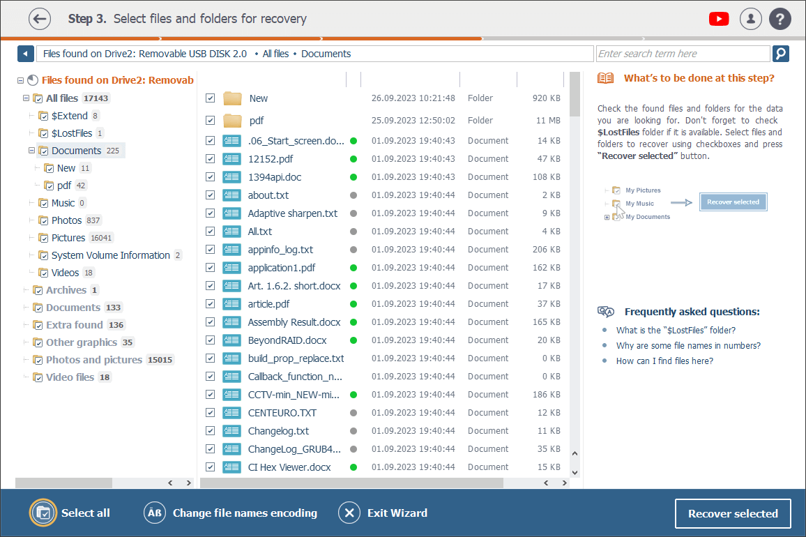 select all function at the bottom of explorer window in raise data recovery program 