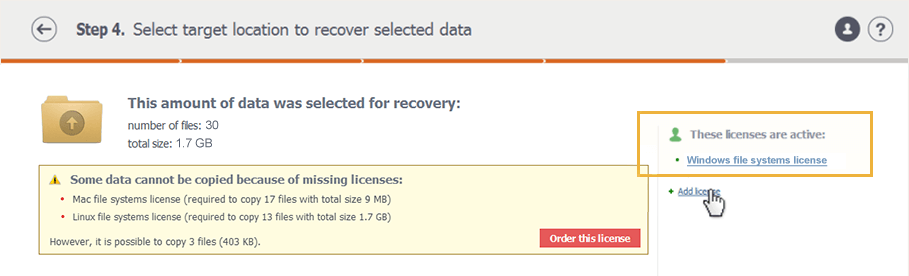 Aktivierung zusätzlicher Lizenzen im Datenrettungsprogramm Raise Data Recovery