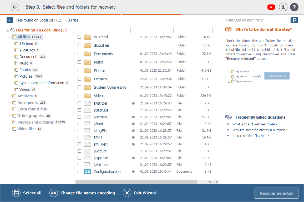 carpeta todos los archivos en resultado de escaneo en raise data recovery