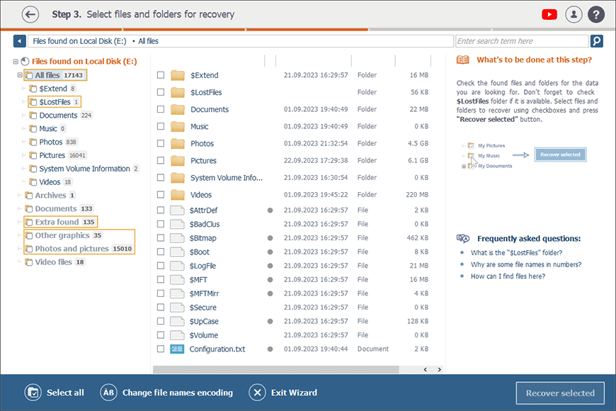 carpetas y subcarpetas del resultado de recuperación en raise data recovery