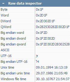 raw data inspector section of hexadecimal viewer information panel in raise data recovery program