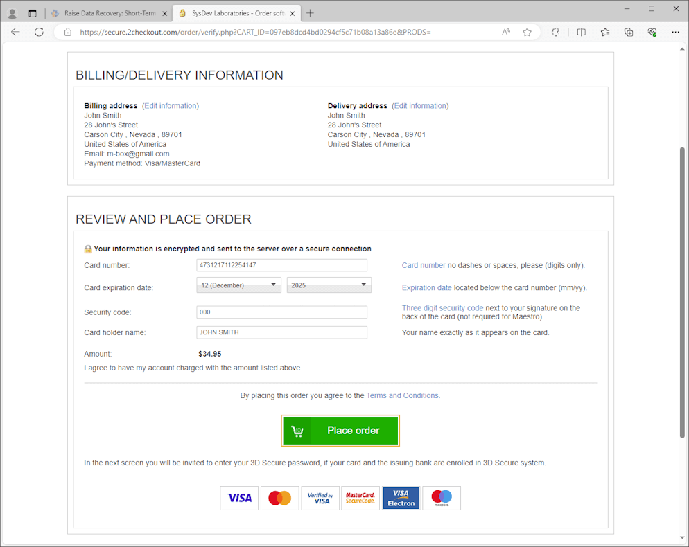 place order button on program purchase final step on sysdev laboratories company official website