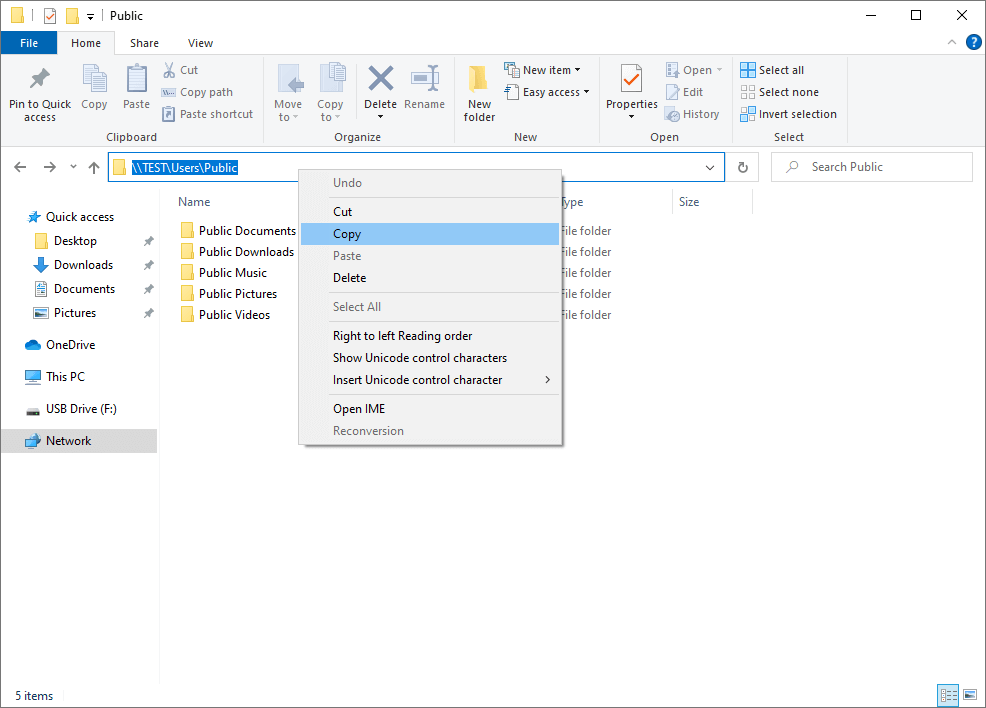 copying network folder path from windows explorer address bar