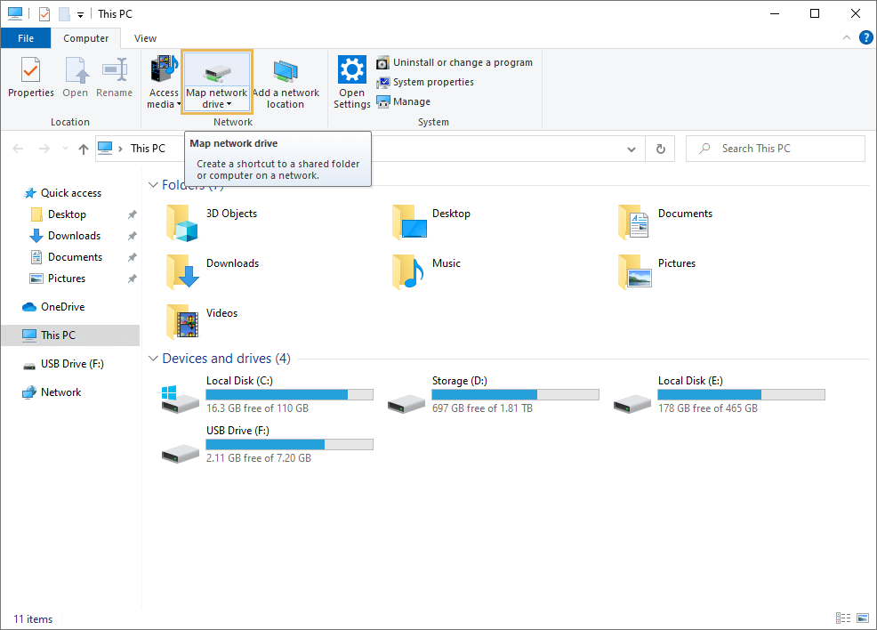 map network drive option in this computer window in windows os
