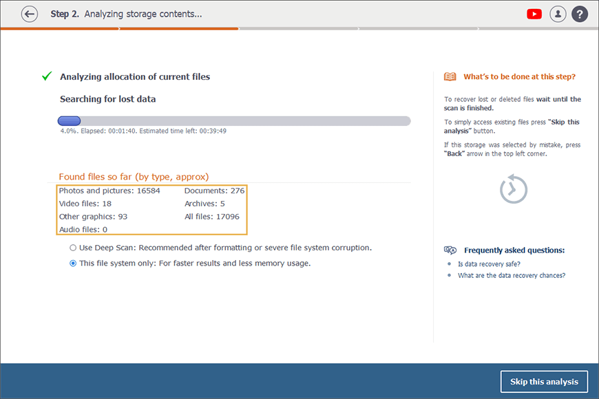 recovering different types of files from external hard drive in progress