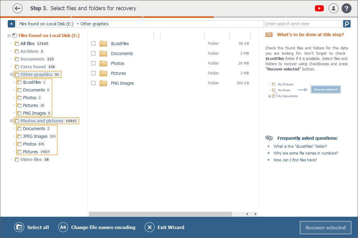 file format subfolders in file type folders of scanning result