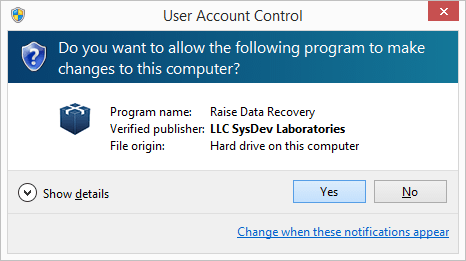 вікно дозволу програмі raise data recovery вносити зміни на ПК