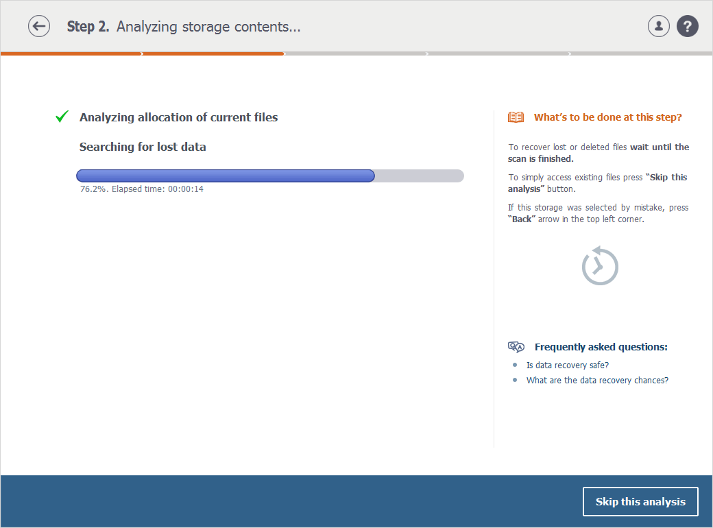 lost and deleted files recovery in progress