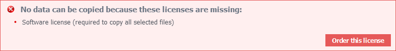 warning no data can be copied because of missing licenses
