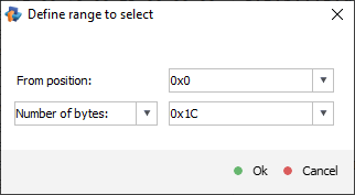 define range to select window in hexadecimal viewer of raise data recovery software