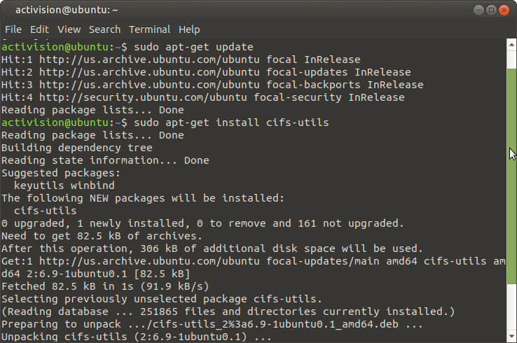 cifs-utils utility installation in linux terminal
