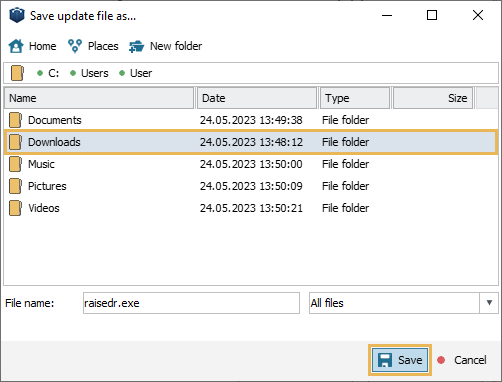 selecting a folder for updates installed via sdl software manager utility