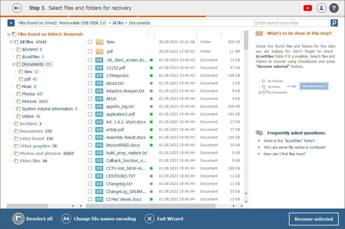 deselect all function in the lower left corner of explorer window in raise data recovery program 