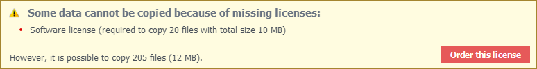 попередження про неможливість скопіювати деякі дані через відсутні ліцензії
