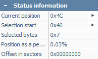 status information section of hexadecimal viewer information panel in raise data recovery program