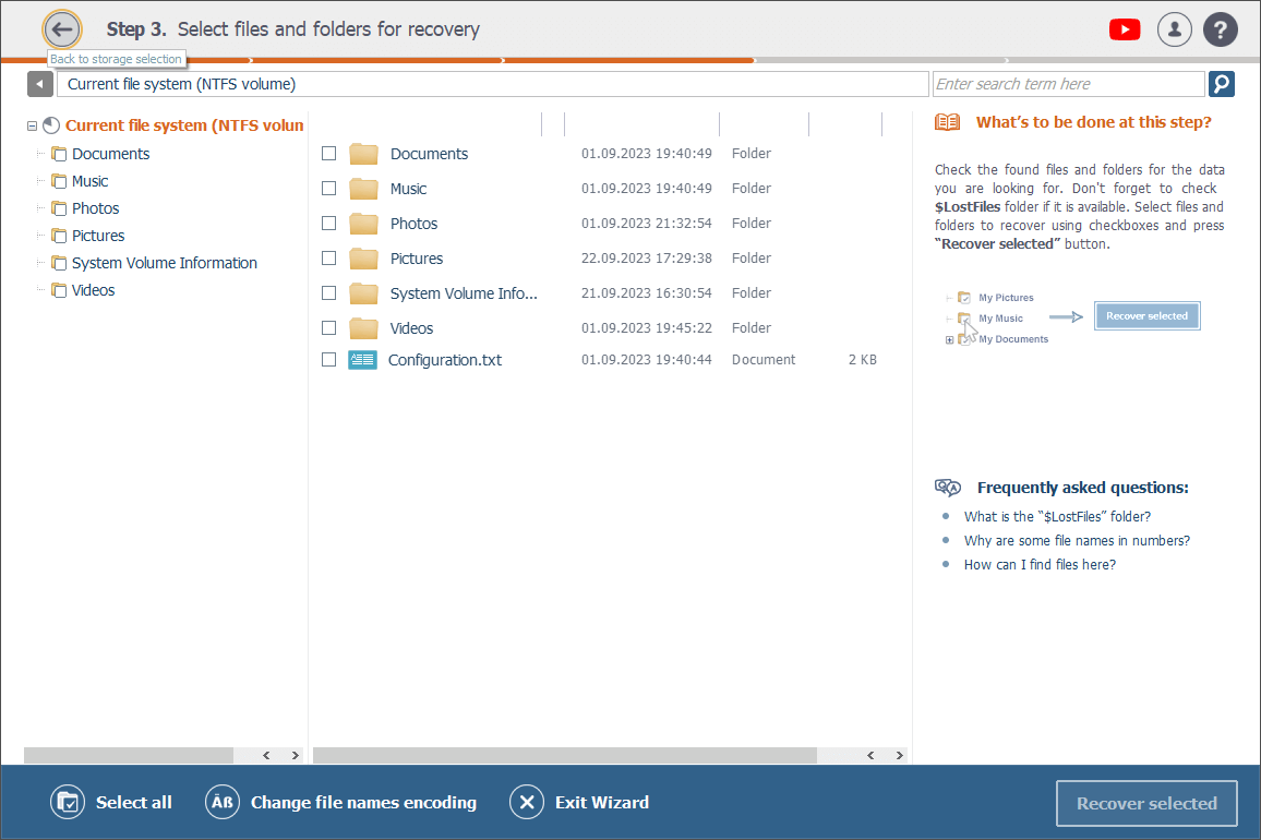 back to storage selection arrow icon at top of explorer window in raise data recovery software