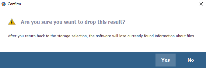 getting back to storage selection confirmation popup in explorer of raise data recovery software