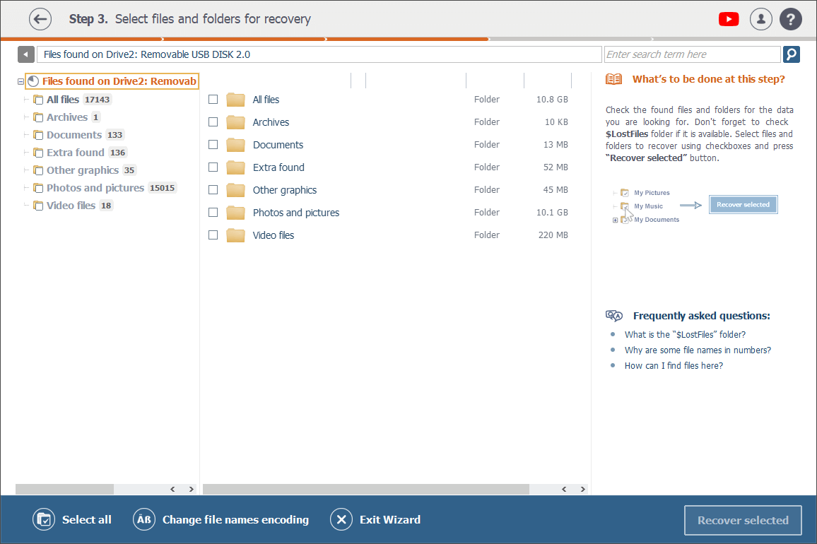 completed scanning procedure results listed in folders navigation pane of explorer window in raise data recovery program 